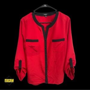 Elementz Red Contrast-Trim Button Front Blouse
